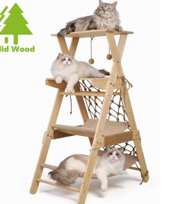 VGBYUJ Cat Tree Tower for Large Cats, 43.3" Multi-Level Wooden Cat Hammock & Sisal Scratching Posts Cat Condo, Outdoor Indoor Activity Center