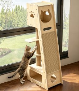 VGBYUJ 59" Large Cat Tree Tower for Indoor Cats, Multi Level Pet Furniture Cat Climbing Tree with 3 Sisal Scratching Posts & Mats, 2 Condo Houses, Solid Wood