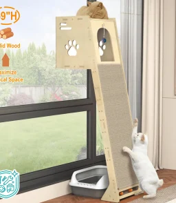 VGBYUJ Versatile Cat Tree, Space Saving Cat Tower Condo with Scratching Mat for Indoor Cats, Solid Wood