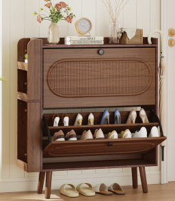 VGBYUJ Wooden Shoe Cabinet with 2 Flip Drawers, Narrow Shoe Storage Cabinet for Entryway Living Room Hallway, Brown