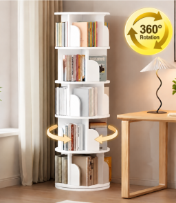 VGBYUJ Rotating Bookcase, 5 Tier Spining Bookshelf, 360° Revolving Bookcase with 20 Shelves, White 63"x18"x18", Adult